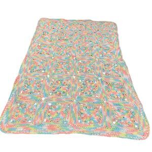 Handmade Baby Blanket Crochet Granny Squares Welcome Spring Crib Throw 45x30